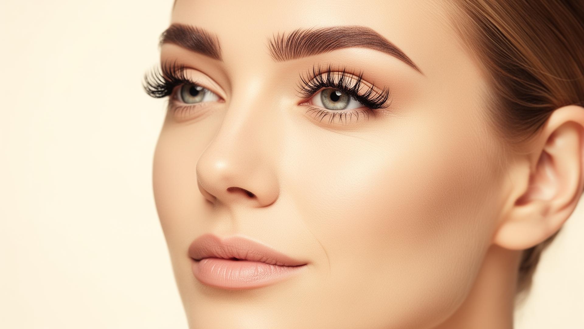 Close-up van perfecte brows en wimperextensions